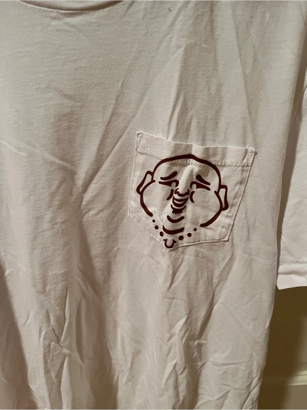 True Religion White Short-Sleeve Pocket Tee with Maroon Graphic